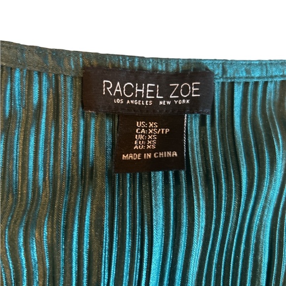 Rachel Zoe Metallic Teal Pleated Long Sleeve Top Rhinestone Bow Detail Size XS - Picture 4 of 6